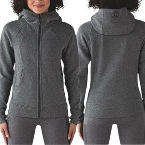 Lululemon Scuba Hoodie Light Cotton Fleece Size 2 Heathered Speckled Black Grey